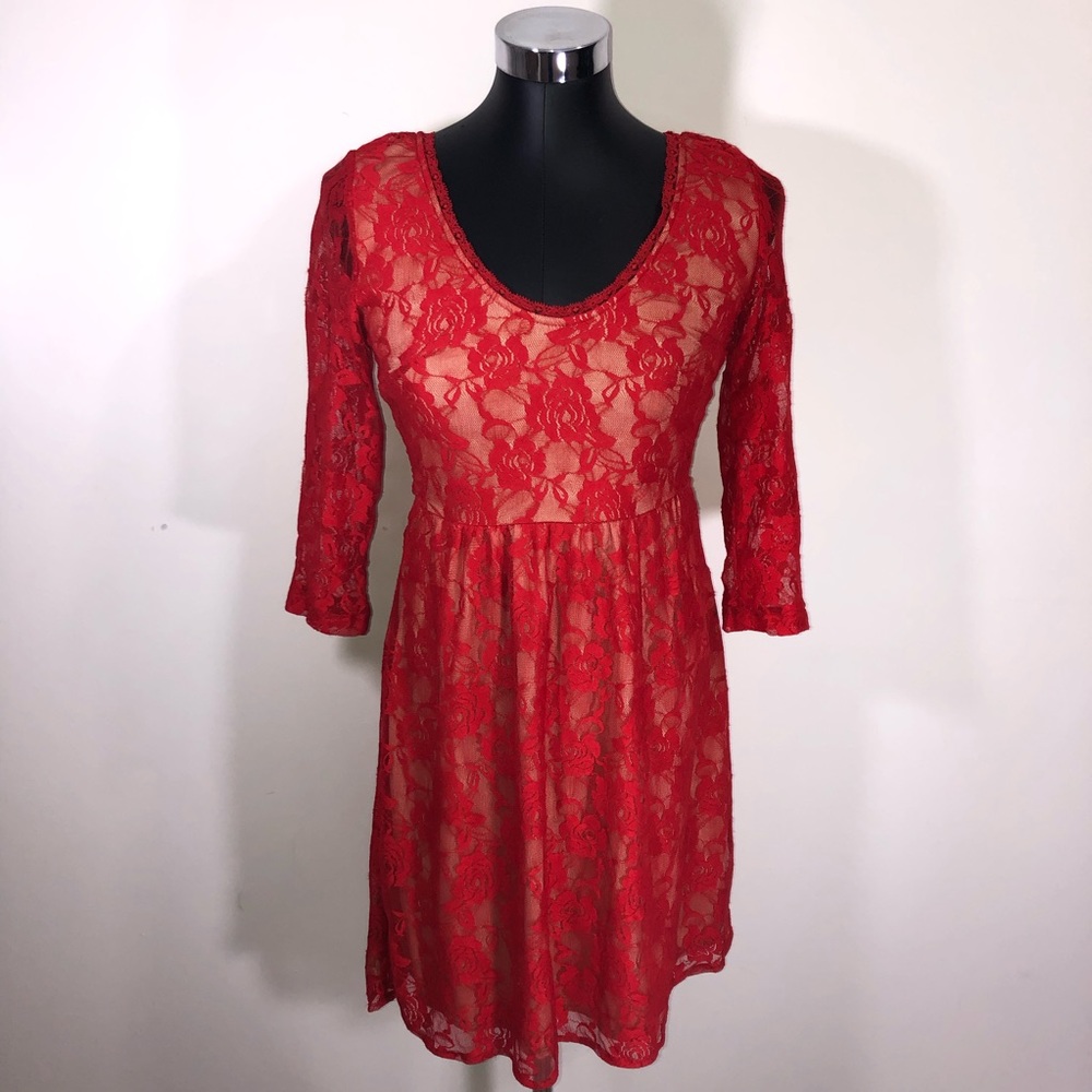 Emelee Dress by Francesca’s Red Lace Dress